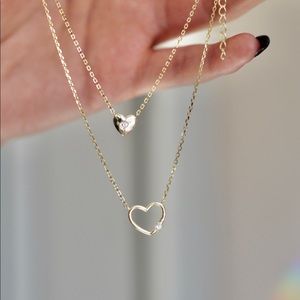 Double heart pendant gold chain necklace!